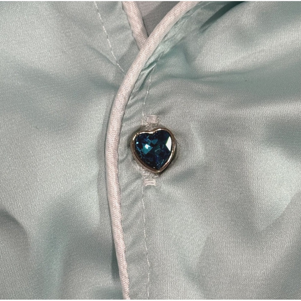 Lola + The Boys 2-‎ Piece Satin Pajama Set Sky Feather Silky Size Small Blue - Picture 16 of 16